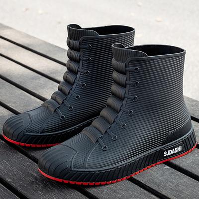 Bestellen Sie eine Nummer größer. Modische Regenstiefel für Herren, Gummistiefel, zum Hineinschlüpfen, wadenhohe, wasserdichte Arbeitsstiefel, bequeme, rote, rutschfeste Angelschuhe für Herren