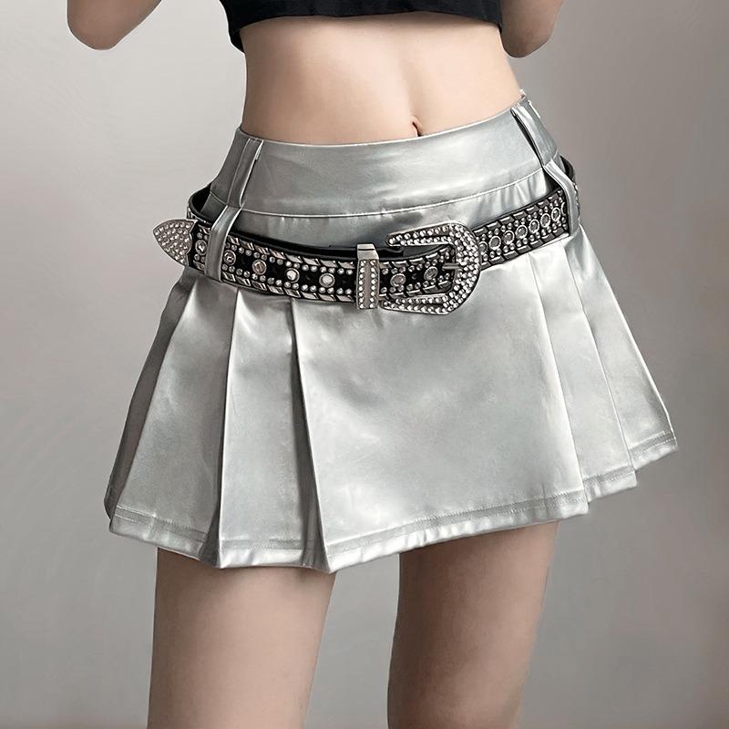 Spring Summer Women's Solid Color Slim-fit Street Fashion High Waist Skirt Pleated Skirt
