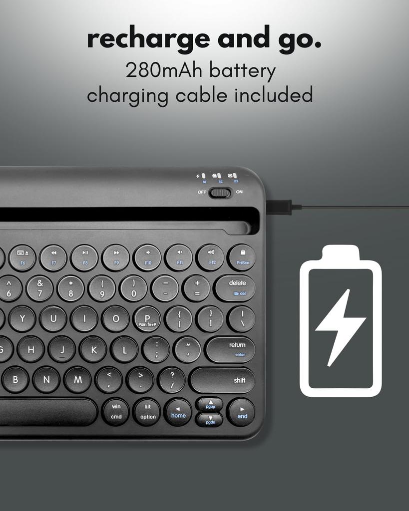 Macally Bluetooth Keyboard for Tablets Compatible with iPad and iPhone 78 Easy Quiet Black US Layout mini/Air/Mini (Multi-Device Compatible,
