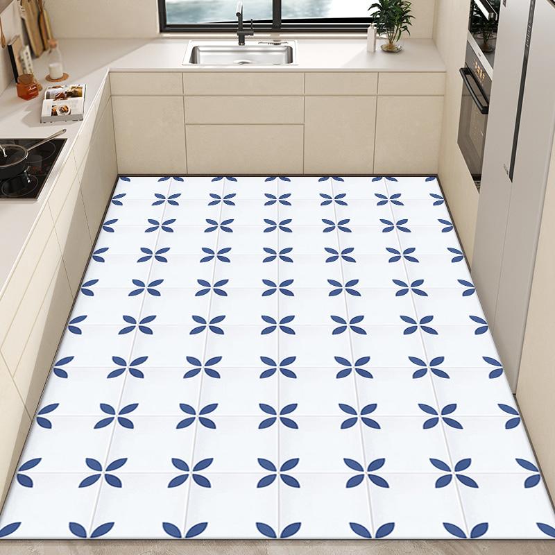 PVC Wipeable Balcony Mat Non-slip Oil-proof Kitchen Rug Refreshing Carpets for Living Room Anti-dirty Leather Rugs for Bedroom