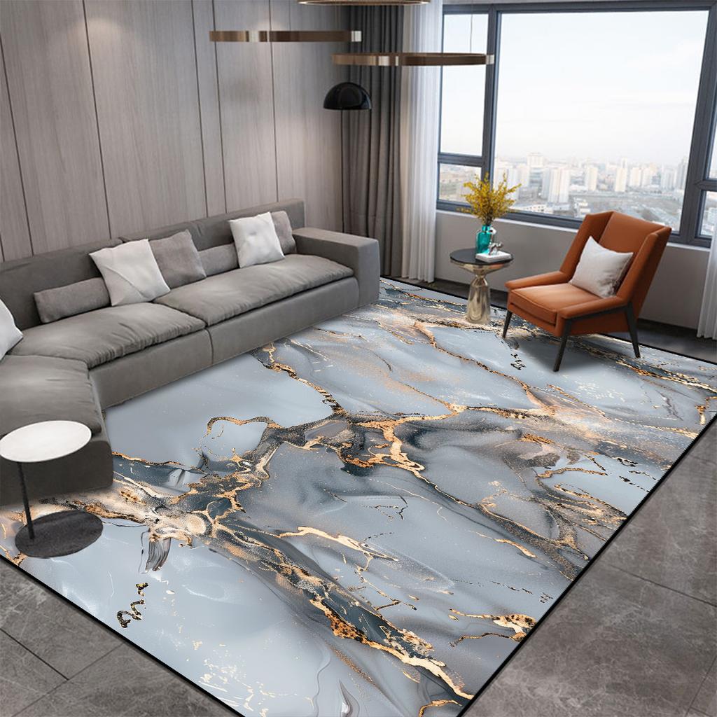 Abstrakter dekorativer Teppich im nordischen Stil für Wohnzimmer Luxus Gold Riss Teppiche für Schlafzimmerdekor Rutschfest Waschbar Sofaseitenmatte