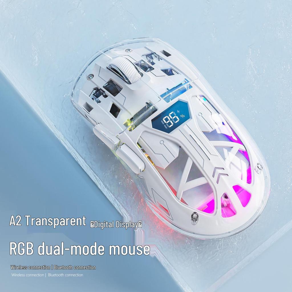 Free Wolf A2 Dual-Mode RGB Wireless Bluetooth Transparent Gaming Mouse