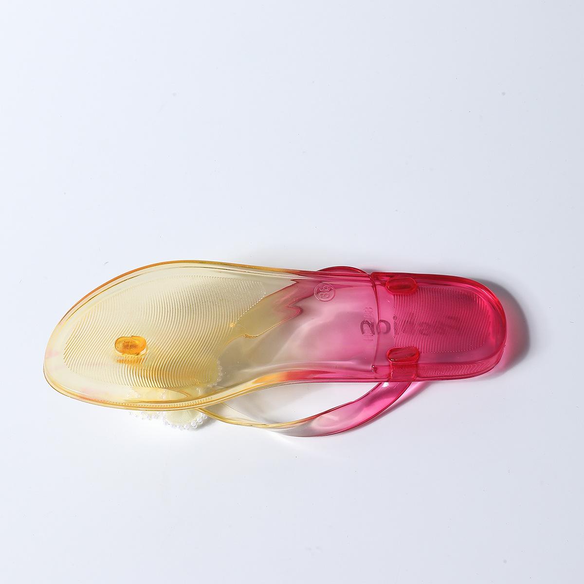 

[Foreign Trade] Flower beach cool slippers women s summer seaside vacation wear non-slip transparent flip-flops flat bottom 41