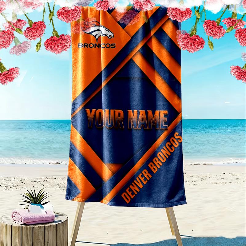 Name Custom Denver Broncos Print Beach Towel, Large Soft Quick Dry Towel for Beach Camping Swimming
