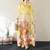 DIMANAF 2025 Summer Women Plus Size Dress Basic Casual Dress Loose Vintage Floral Printing Long Beach Dress