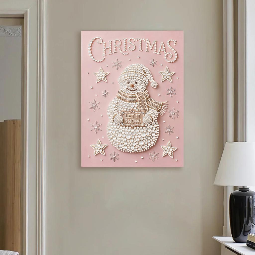 Christmas 5D DIY Round Special Shaped Pearl Drill Diamond Painting Kits with Wooden Frame 30x40cm for Adults Home Decor
