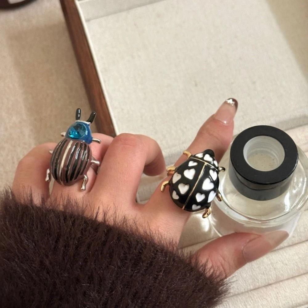 Geometric Ladybird Drip Oil Ring Insect Chunky Enamel Ring Personality Painting Ring  Gift