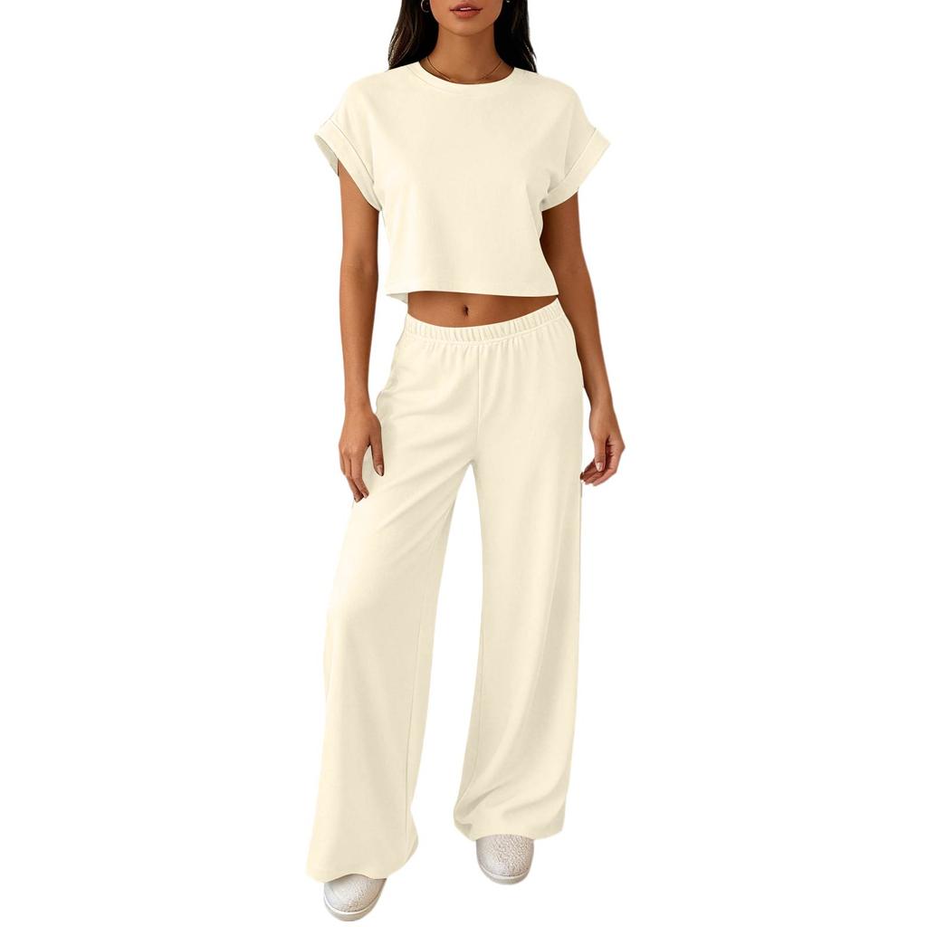 Women's 2-Piece Fashion Casual Short Sleeve T Shirt And Wide Leg Pants Set