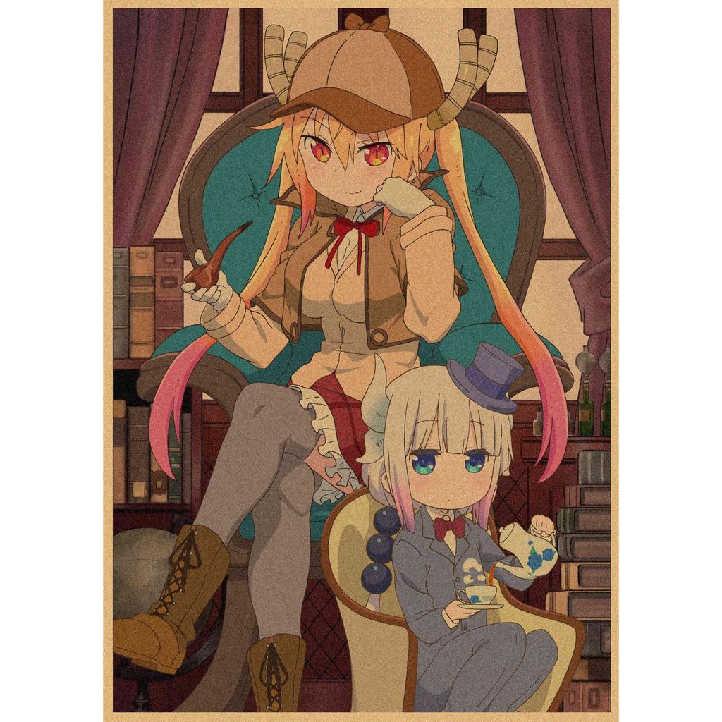Kobayashi-san Chi No Maid Dragon Retro Kraft Paper Anime Poster - Decorative Wall Art Mural