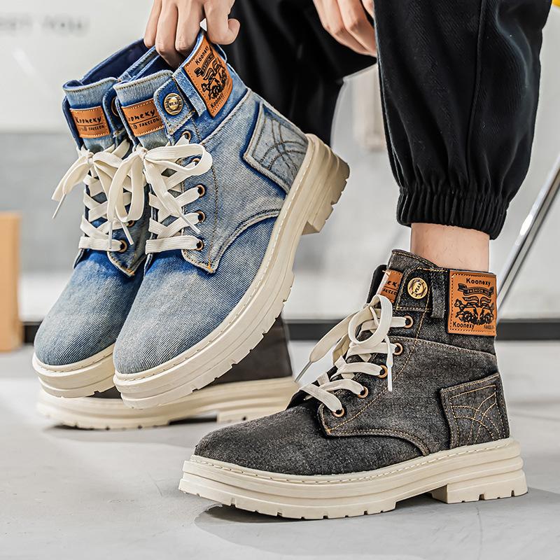 Autumn and winter new denim Martin boots large size outdoor boots high top
