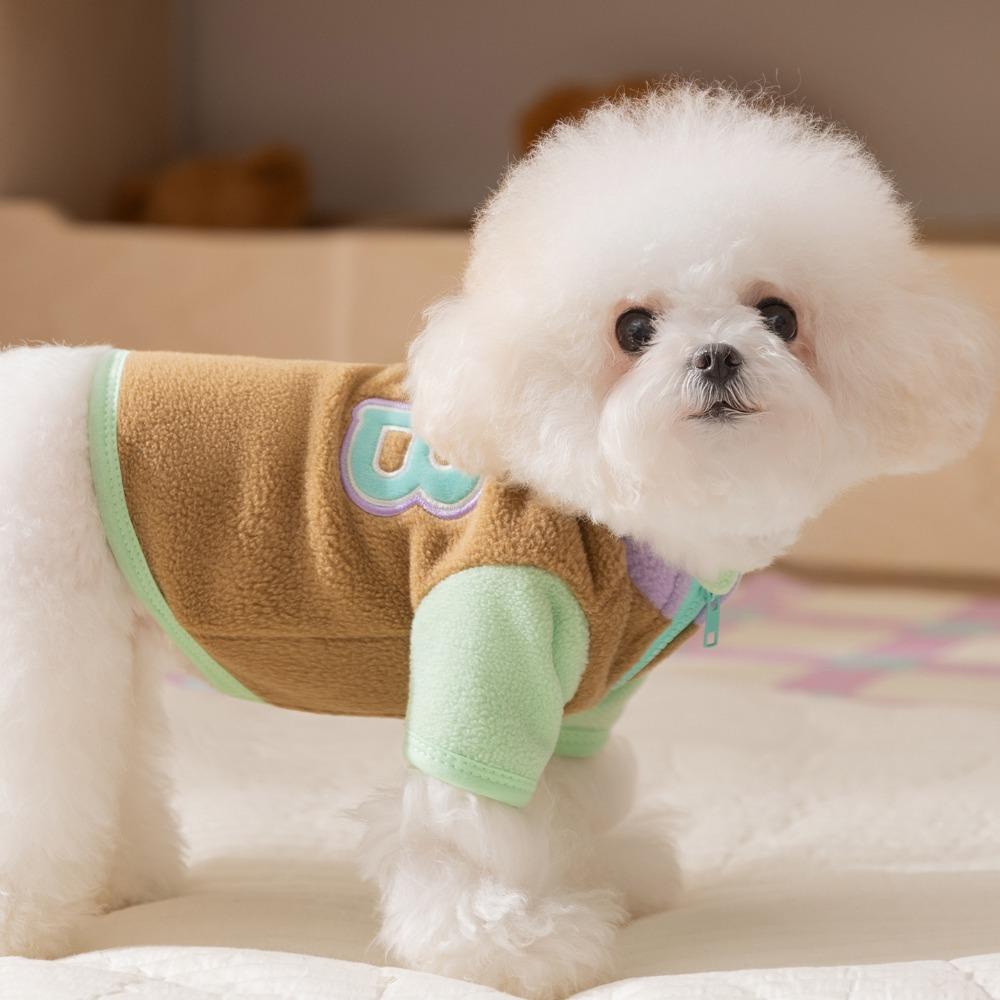 Autumn and winter pet clothes simple contrasting colors BB two-legged fleece jacket small dog Bichon teddy dog clothes