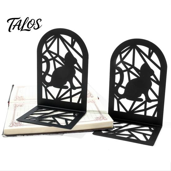 Hollow Metal Bookend 1 Pair Cat Bookends, Decorative Heavy Book Ends Anti-slip for Shelf, Non-Skid Black Stopper Home Office Desk