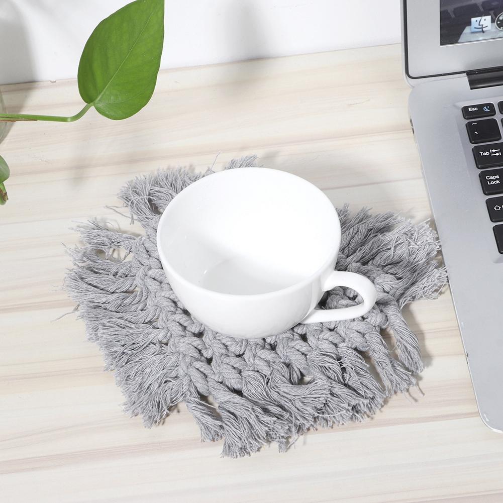 Haushalt Küche Baumwolle Kaffeetasse Untersetzer mit Quaste Hitzebeständiges Pad Platzset Dekoration(Gelbes Herzförmiges)