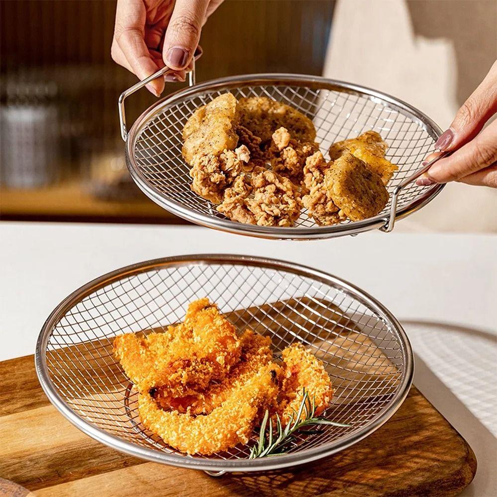 18-26cm Síťovaný odkapávací koš Nerezový Stojan na odkapávání smažených potravin Domácnost