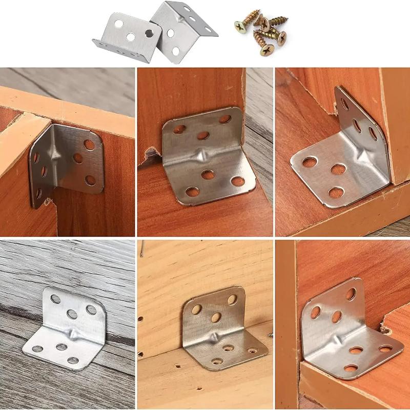 10 PCS + Matching wire Stainless Steel Corner Brackets 90 Degree Right Angle Fixed Bracket for Wood Furniture Bedframe Angle