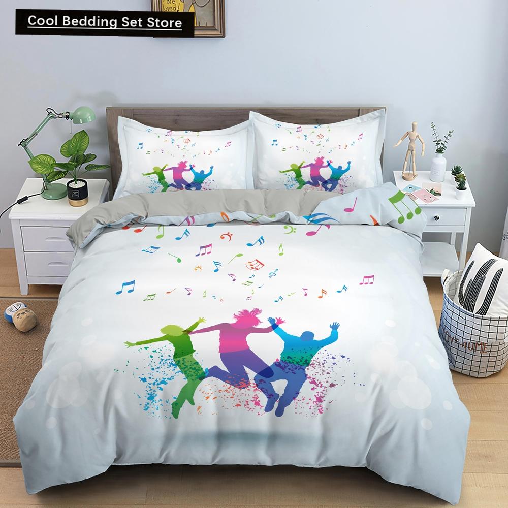 Piano Music King Queen Duvet Cover Musical Notes Bedding Set For Kids Teens Girls Black And White Piano Keys 2/3Pcs Quilt Cover
