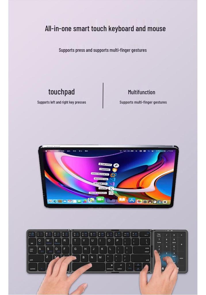 Foldable Bluetooth Keyboard with TYPE-C Charging, Large Touchpad & Multi-Device Switchability