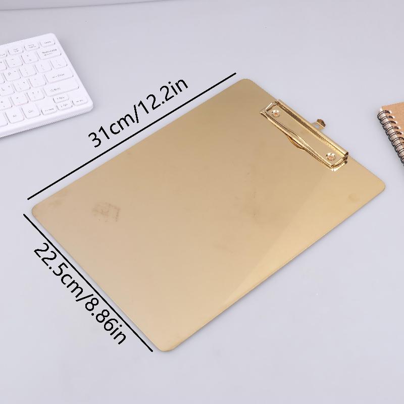New New Golden Stainless Steel Writing Clipboard Document Stationery Paper Organizer With Metal Clip For Office School Supplies
