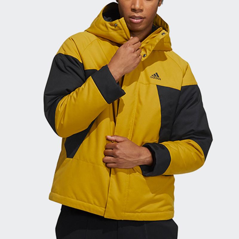 Adidas Color-Block Hooded Down Jacket Men Outerwear Yellow H23091