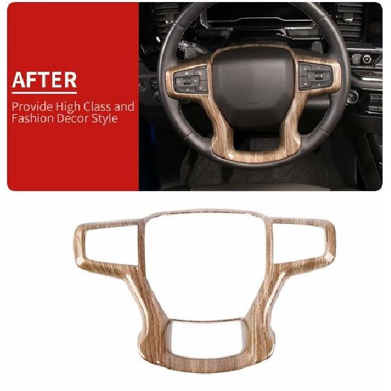 Wood Steering Wheel Trim Cover Frame For Chevy Silverado 1500 19+ Suburban 20+