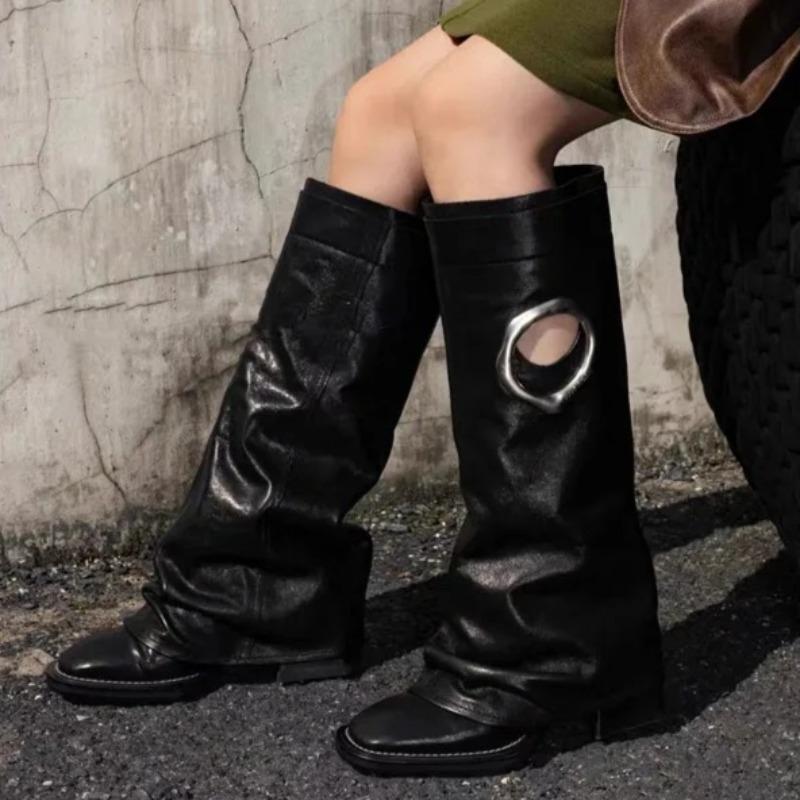 Designer Women's Boots Retro Knee-high Boots Fashion Straight Leg Pants Boots Women's Thick Heeled Platform Booties Botas Mujer