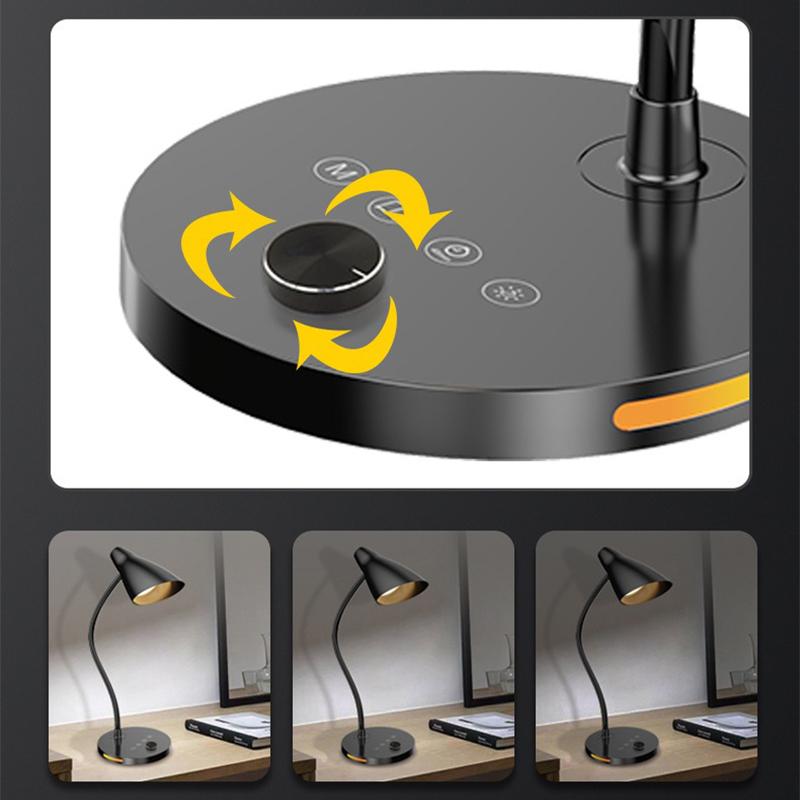 LED Desk Light Bedroom Dormitory Desktop Reading Lamps Plug-In Knob Switch Five Level Dimming Clip Type Iron Bedside Desk Lamp