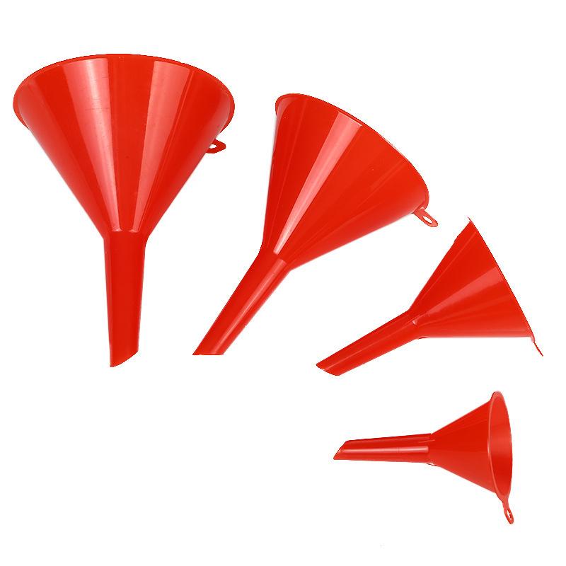 Red Food-Grade PP Plastic Four-Piece Angled Spout Funnel Set - Portable and Multi-Purpose for Oil and Wine Pouring