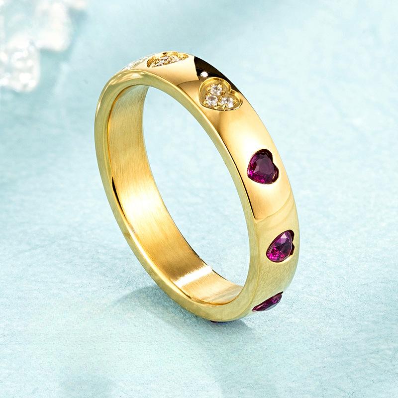 Korean Personality Ins Love Ring Niche Light Luxury Retro Zircon Ring Women's Jewelry Electroplating