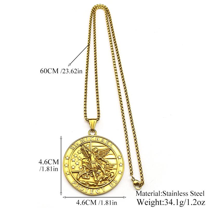 Archangel St.Michael Protect Us Pendant Necklace for Women Men Stainless Steel Christian Saint Michael Medal Chain Jewelry Gift