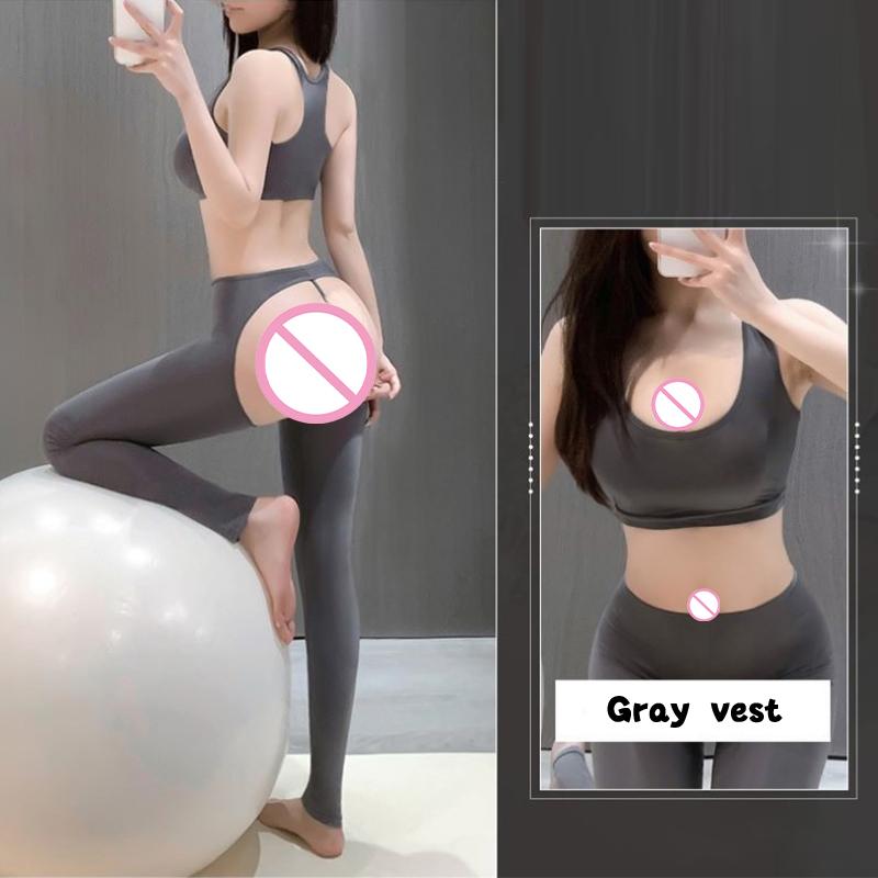 Erotic Butt Exposing Leggings Teddy Lingerie Sexy Women Zip Open Crotch Skinny Pants Outdoor Rolepaly Costumes Stretch Yoga Pant