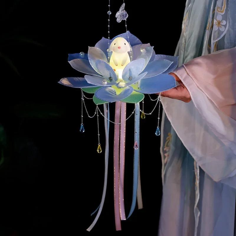 Mid-Autumn Festival Jade Rabbit Lotus Lantern Children's Handmade Diy Material Luminous Ancient Lotus Lantern Stage Performance