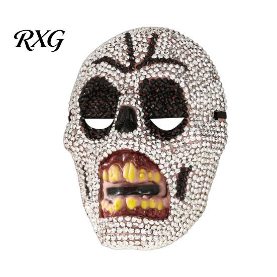 Masquerade Mask Halloween Skull Full Face Mask, Sparkly Rhinestone Undead Theme for Party, Adjustable Strap Cosplay Prop Women Men Lightweight Costume