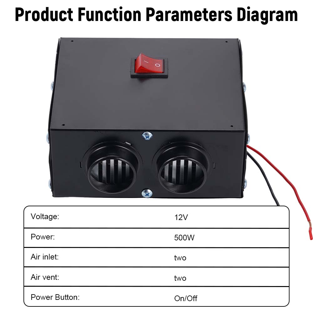 12V 500W Car Heater Vehicle Heating Auxiliary Portable Car Heater Compact Defroster Demister Auto Van Heating Air Heater