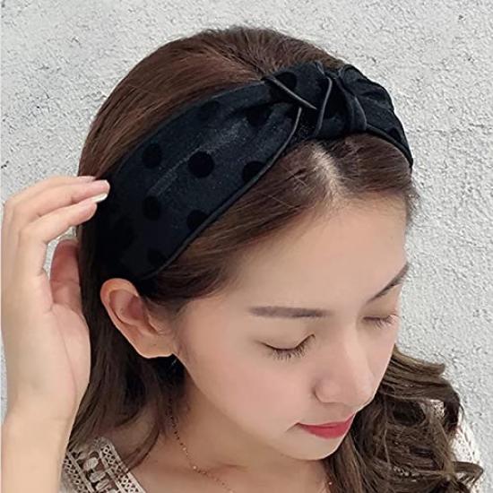 Avance Popular Hair Accessory for Ribbon and Polka Dot Headband, Cute, Adults, Design, Women's (Black)
