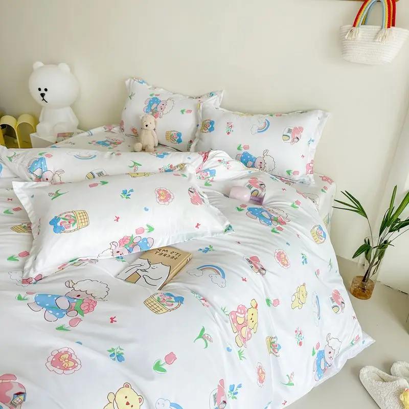 Girls Boys New Bed Linen Lucky Dog Bedding Set Cute Cartoon No Filler Twin Full Size Duvet Cover Flat Sheet Pillowcase Fashion
