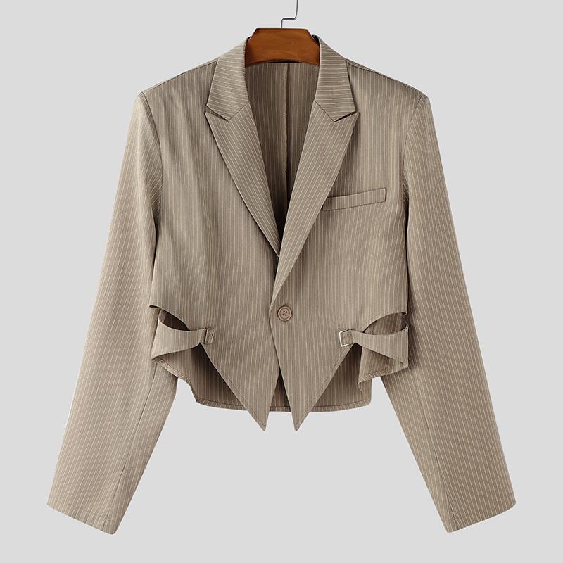 

INCERUN Мужской Блейзер Оверсайз с Длинным Рукавом, в Полоску, с Вырезами, Необычного Кроя 3XL хаки