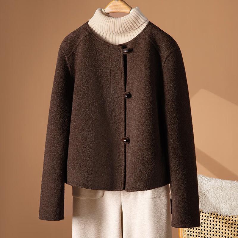 Sisbaishe Women's Round Neck Double-Faced Wool Coat