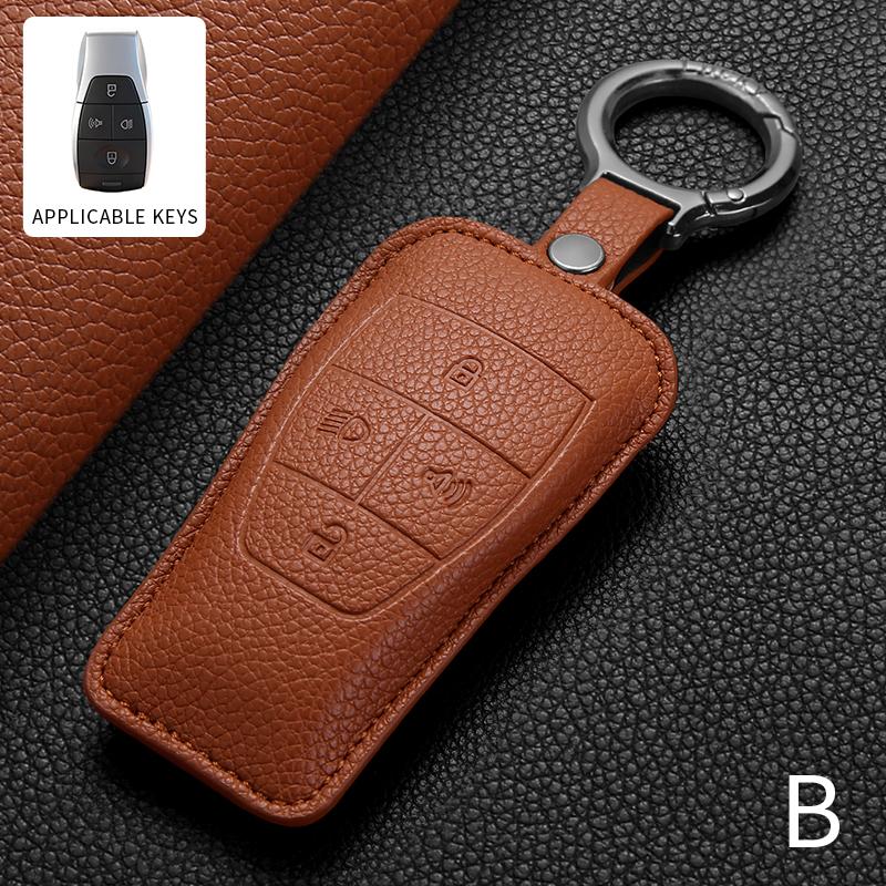 Leather Car Key Case Cover For Baic Beijing Bj80 Bj20 Bj30 Bj40 Bj60 Bj90 F40 Eu5 Eu7 X7 U5Plus Senova X55 X65 D50 D70 Accessory