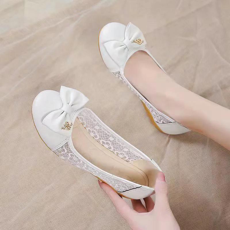 Fashion Slip-on Round Toe Moccasins Ladies Footwear with Bow High Quality Fashion Korean Style Stylish 2025 Summer 39 Women's Flat Shoes