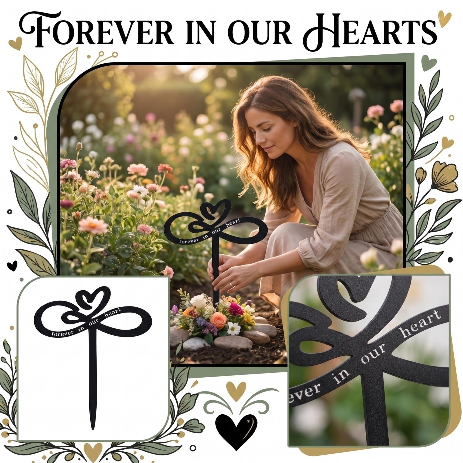 

Metal Memorial Garden Stake, Heart & Infinity Yard , Sympathy Remembrance Plaque For Cemetery & Outdoor Decor One Size