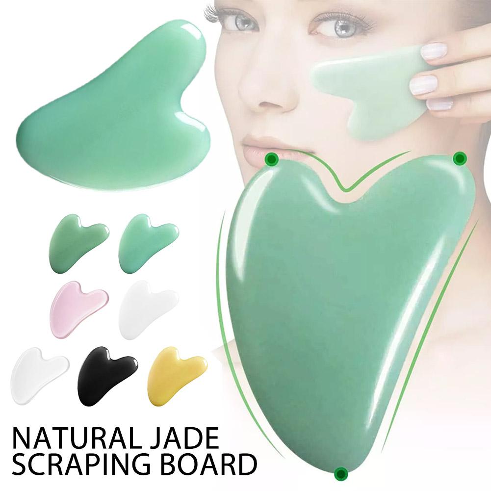 Natural Jade Scraping Board Face & Body Gua Sha Massage Brush Heart Shaped Massager Scrapers Tools For Face Neck Back Body