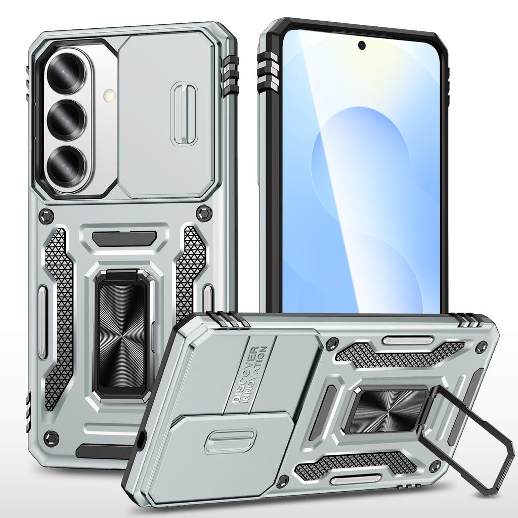 For Samsung Galaxy S26 Case Kickstand Slide Lens Lid PC + TPU Drop-Proof Phone Cover