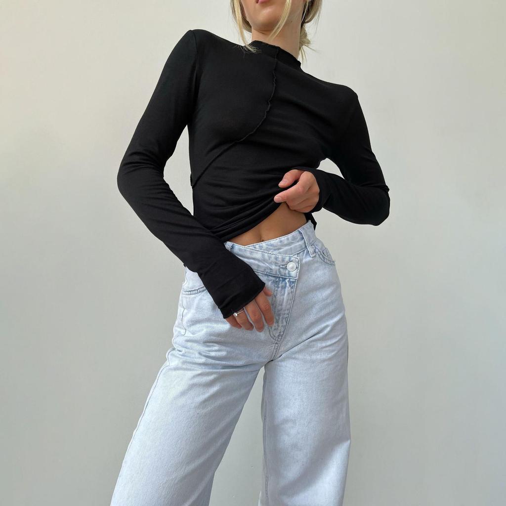 Tshirt Sleeve Women Long Summer Half Stand Collar Solid