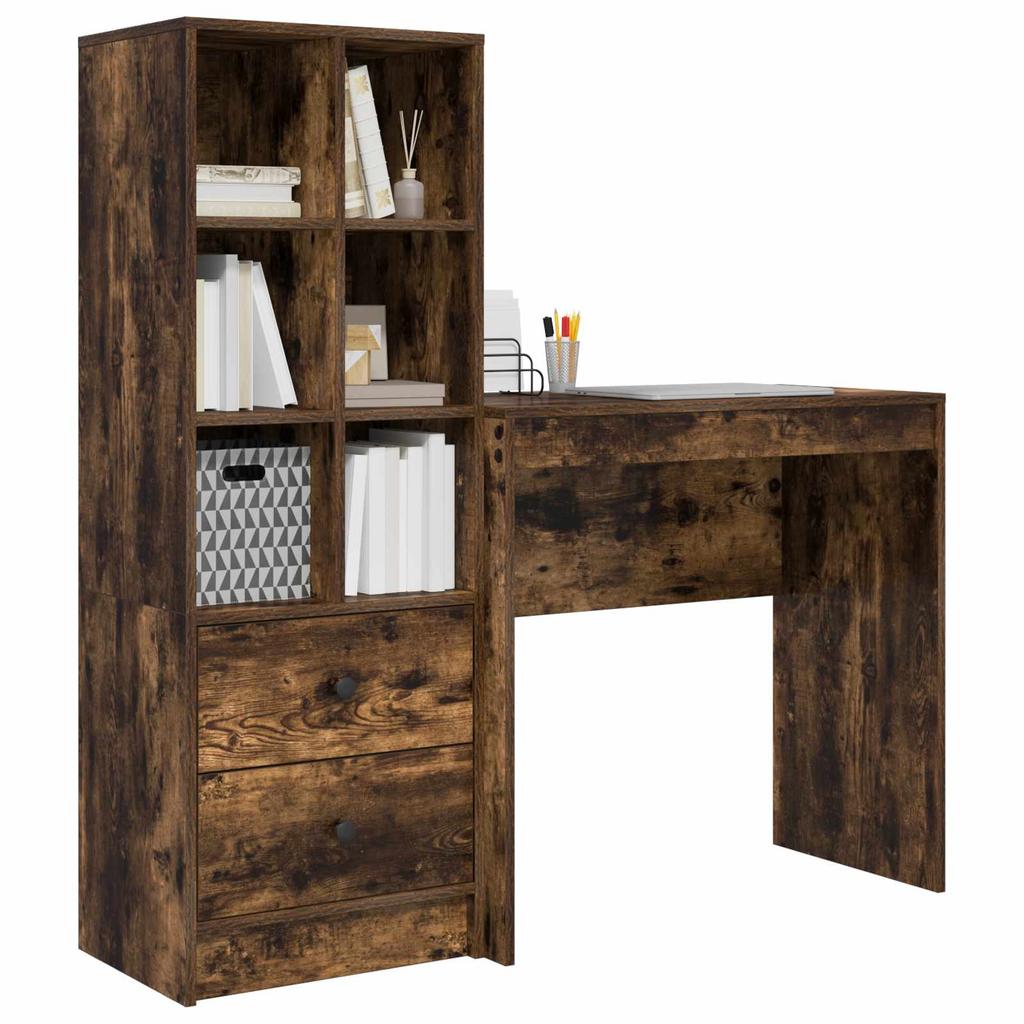 Desk with Drawers and Shelf 2 pcs Smoked Oak