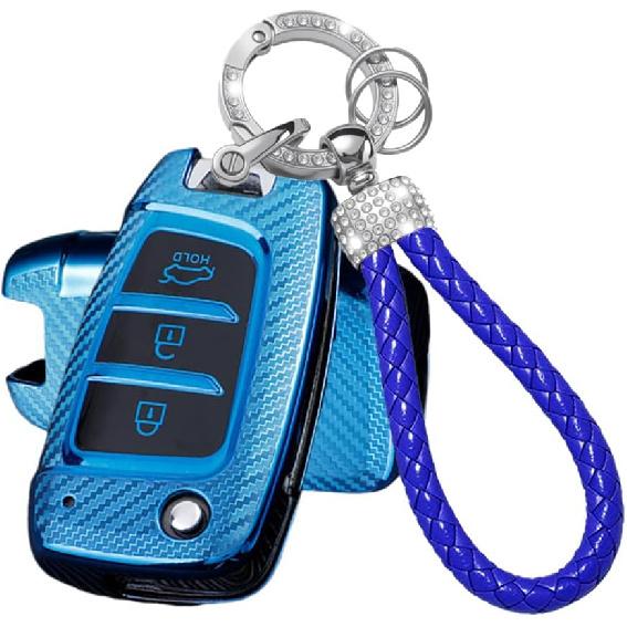Key Fob Cover Case Compatible with Hyundai Venue Accent Kona SE Santa Fe Palisade Key Shell Protector with Bling Keychain 3 Button B Red