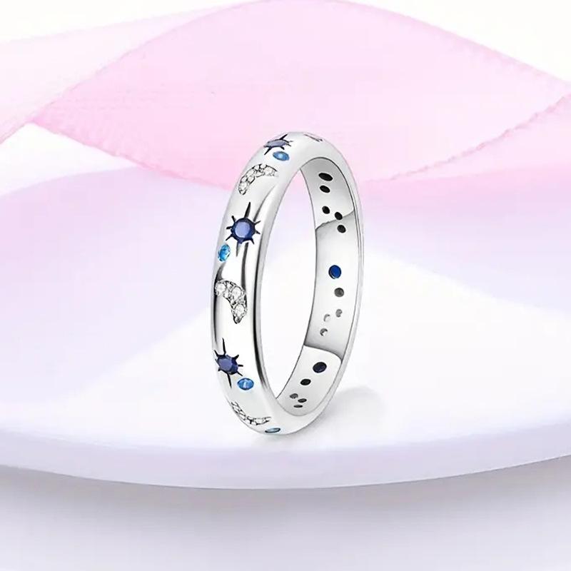 Commuter versatile inlaid zircon ring woman, cute and exquisite star moon, fashionable daily wear style