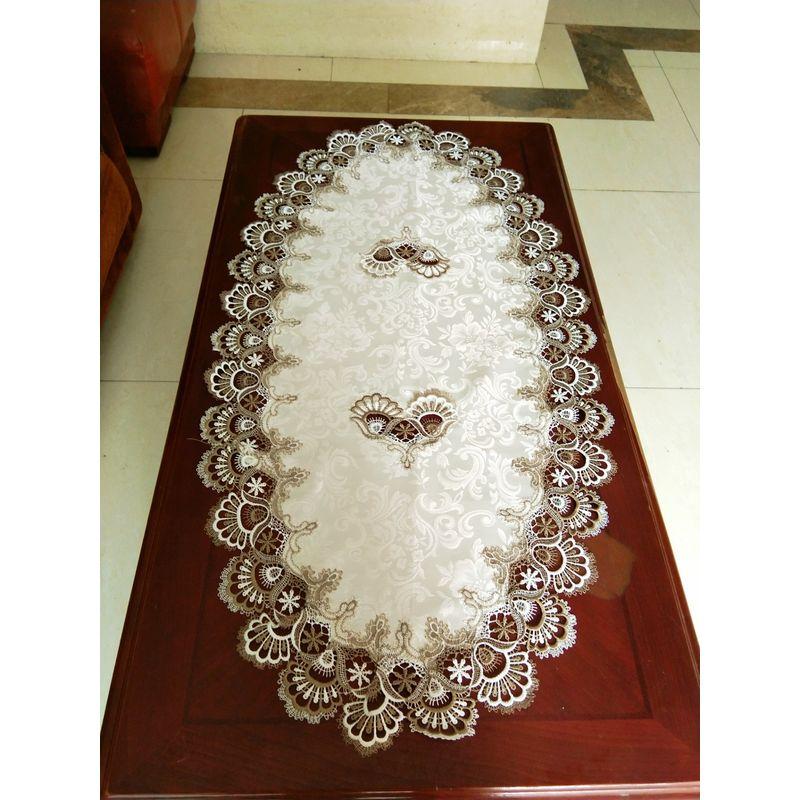 

Rosewood Tea Table Mat Solid Wood Table Mat Lace Edge Tea Table Cloth New Chinese Table Runner Decorative Tablecloth Fabric Beige European Style Good Luck Oval(Beige) 50*110cm