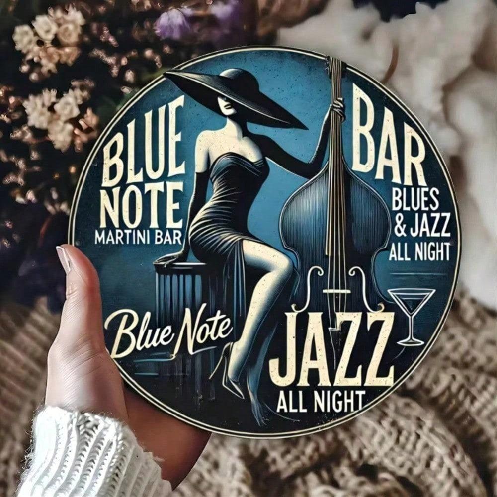 Vintage Blue Note Jazzbar Aluminiumväggkonst, Retro Musikklubb Tennskylt, Lätt att Hänga Hållbar Heminredning