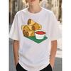 European sizes Boys T-Shirt Kids Casual Trendy Spring Summer Food Print Egg Roll with Sauce Pattern Black Tee Boys Ages 5-13 Street Style Casual Wear