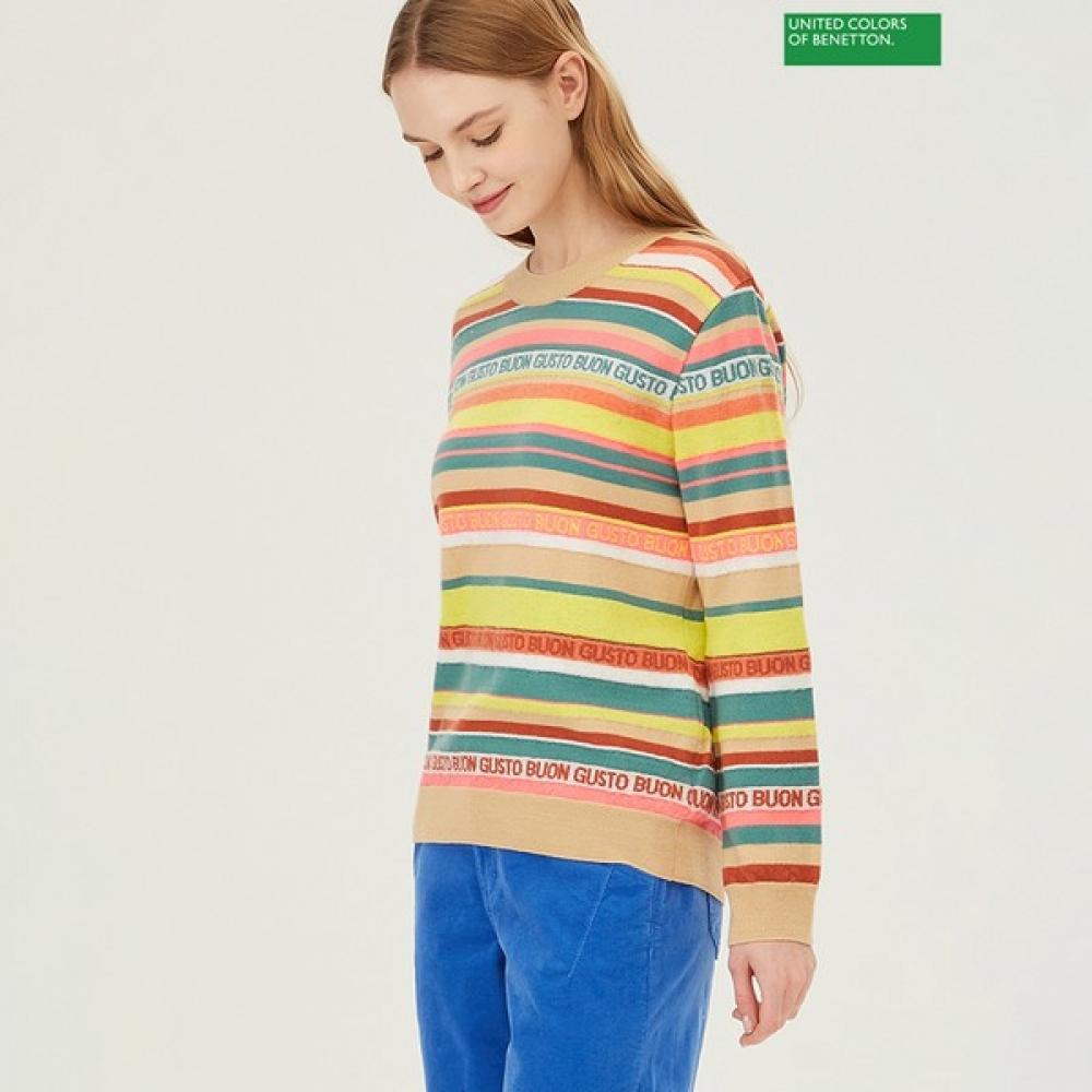 

[Benetton] Benetton Lettering Color Stripe Knit Bakp06411 BG_Beige/OS